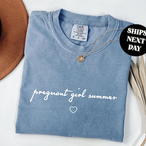 Pregnant Girl Summer Shirt, Pregnancy Announcement T-Shirt, Baby Shower TShirt, Girl Mama Tee, Baby Reveal Gift for Her Comfort Colors®
