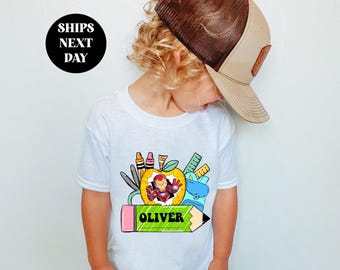 Personalized Kids School Shirt: Superhero Pencil Design, Back to School Gift