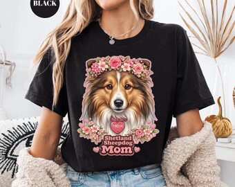 Shetland Sheepdog Mom Shirt Custom Dog Mama TShirt Mother's Day Dog Breed Name TShirt Pet Gift For Her
