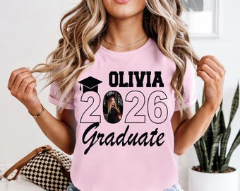 Personalized Class of 2026 Graduate Shirt, Custom Photo Graduation Sweatshirt, Name Year Senior Gift, Pink Graduation Tee Comfort Colors®