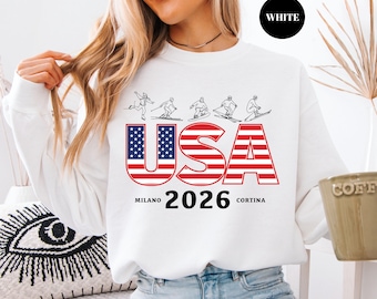 Winter Sports Sweatshirt USA Skiing 2026 Shirt Italy Milano Snowboarding Skating T-Shirt Cozy Gift