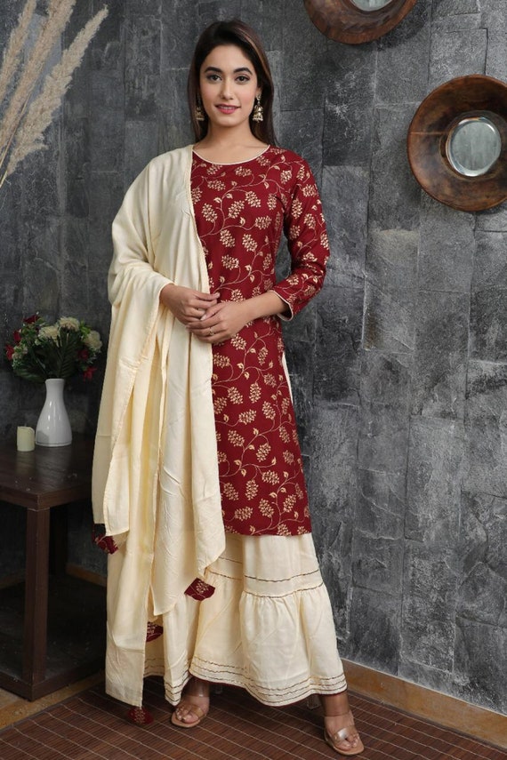 Gold Printed Kurti and Gota Lace Worked 