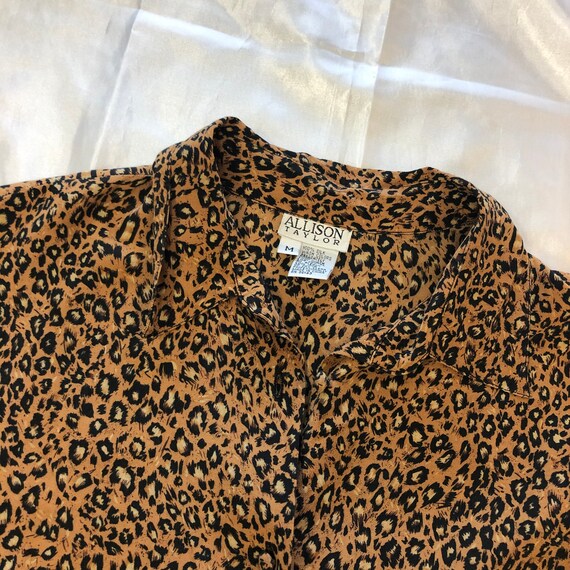 Vintage 1990s Cheetah Silk Button Down Shirt