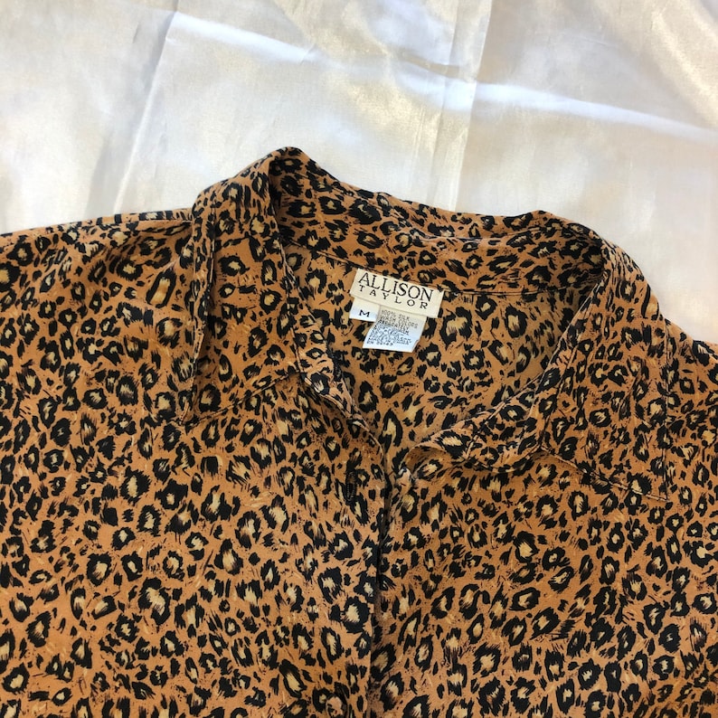 Vintage 1990s Cheetah Silk Button Down Shirt