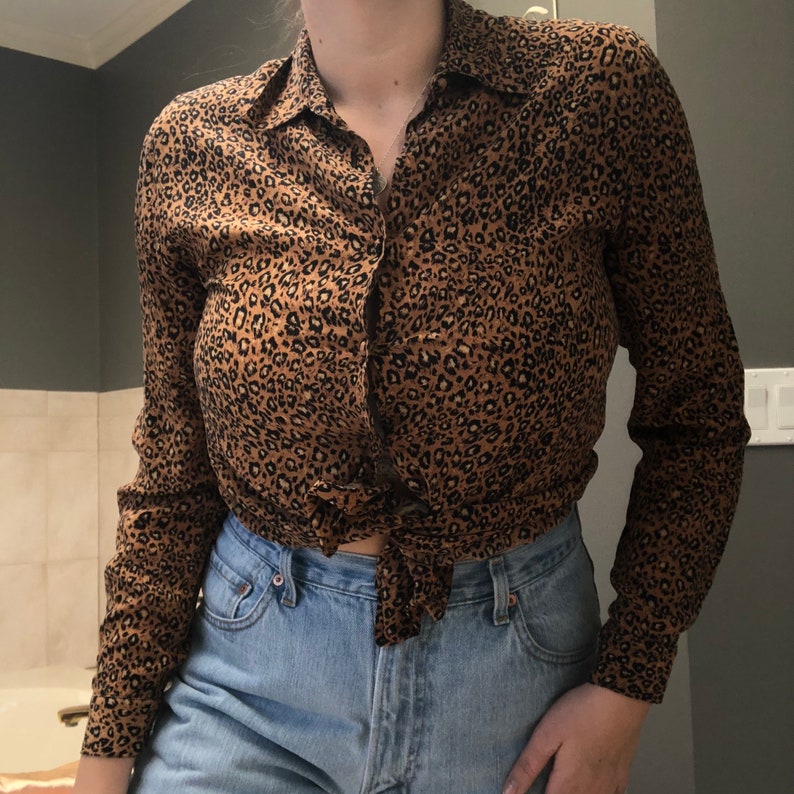 Vintage 1990s Cheetah Silk Button Down Shirt