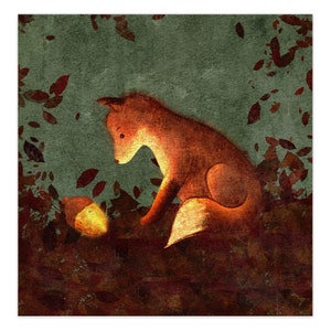 Cute Baby Fox With Acorn, Original Art Note Cards, 10 Cards (5x5 Inches) With Envelopes