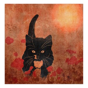 Cute Cat In The Dandelion Field Original Art Note Cards, 10 Cards (5x5 inches) with Envelopes