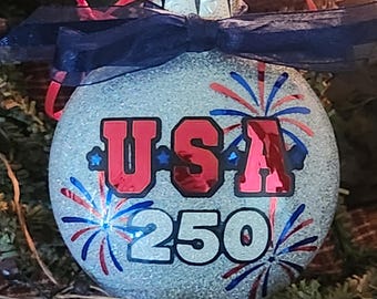 USA 250th Anniversary Ornament - USA - Sparkly Ornament - 4th of July - United States of America - Red White & Blue Glitter Keepsake