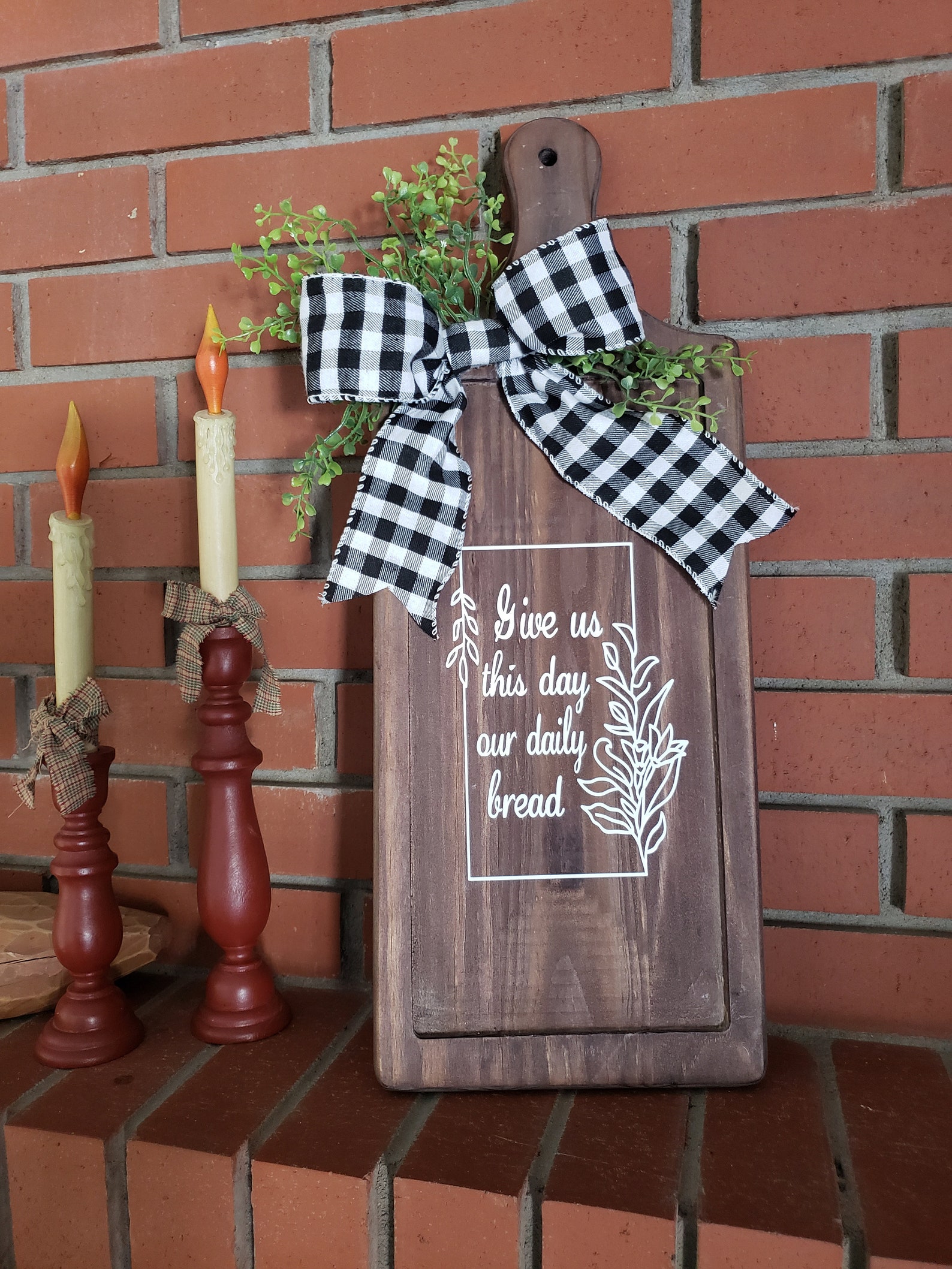 Decorative hanging cutting board with Buffalo plaid bow Etsy