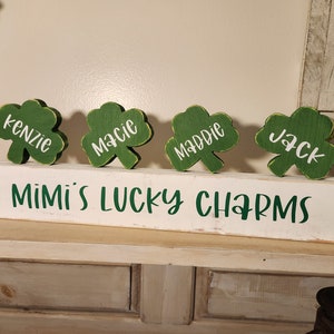 Personalized Wood Decoration - Custom Wooden Shamrock Blocks - St. Patrick's Day - Lucky Charm - Tiered Tray Decor - Mom Gift - Grandma Gift