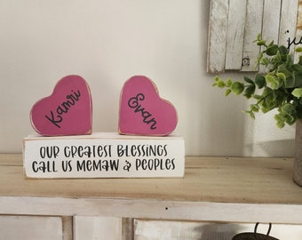 Personalized Wood Decoration - Custom Wooden Heart Blocks - Family Blocks - Tiered Tray Decor - Mom Gift - Grandma Gift