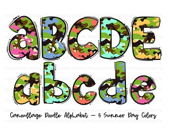 Ensemble PNG camouflage avec alphabet et griffonnage : couleurs de l'été (téléchargement numérique)