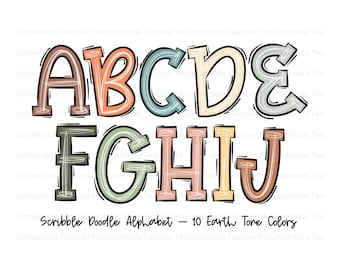 Scribble Doodle Alphabet PNG Bundle: Earth Tone Clipart (Digital Download)
