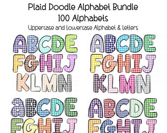 Plaid Letters Bundle, Doodle Alpha set, PNG Sublimation, Clipart, Hand Drawn Alpha pack, PNG Font, Alphabet Letters, Digital Download