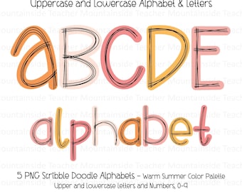 Scribble Letters, Sublimation Doodle Alphabet, Doodle Sublimation Letters, Alpha Set, PNG Clipart, Hand Drawn, Doodles, PNG Letters,