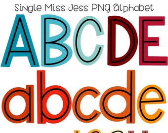 Block Doodle Letters Retro Colors Center Line Alphabet PNG Bundle Doodle Sublimation Alpha Set Designs Hand Drawn alpha pack