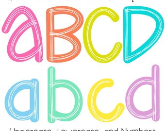 Scribble Letters Tropical Doodle Letters PNG Bundle Doodle Sublimation Alpha Set Design PNG Upper & Lowercase Hand Drawn alpha pack 8 colors