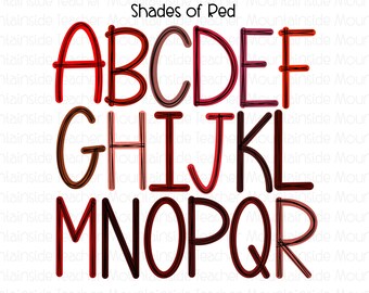 Scribble Shades of Red Doodle Letters PNG Bundle Doodle Sublimation Alphabet Set Designs PNG Upper & Lowercase Hand Drawn alpha pack