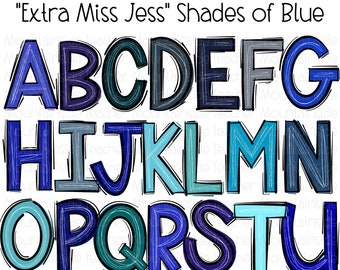 Scribble Letters, Blue Doodle Alphabet, PNG Bundle, Doodle Sublimation, Alpha Set Designs, PNG Clipart, Hand Drawn Alpha pack, PNG Font