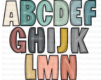 Scribble Letters, Boho Doodle Alphabet, PNG Bundle, Doodle Sublimation, Alpha Set Designs, PNG Clipart, Hand Drawn, Doodles, PNG Letters