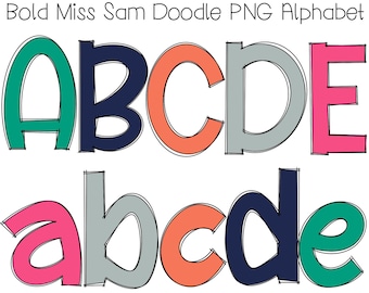 Doodle Alphabet PNG Bundle: Bold Block Letters, Summer Colors (Digital Download)