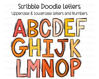 Scribble Letters, Shades of Orange Alphabet, PNG Bundle, Doodle Sublimation, Digital Design, PNG Clipart, Hand Drawn Alpha pack, PNG Font