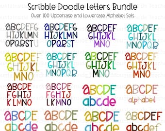 Scribble Letters, Bright Doodle Alphabet, PNG Bundle, Doodle Sublimation, Alpha Set Designs, PNG Clipart, Hand Drawn Alpha pack, PNG Font