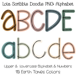 Scribble Letters Earth Tones Doodle Alphabet PNG Bundle Doodle Sublimation Alpha Set Designs PNG Uppercase & Lowercase Hand Drawn alpha pack