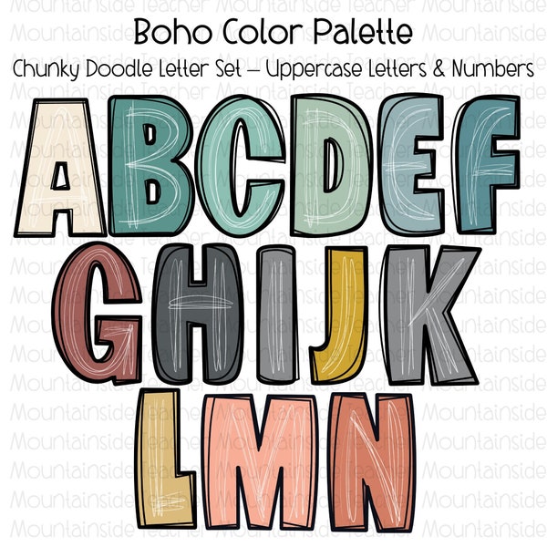 Scribble Letters, Boho Doodle Alphabet, PNG Bundle, Doodle Sublimation, Alpha Set Designs, PNG Clipart, Hand Drawn, Doodles, PNG Letters