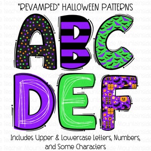 Letras de Doodle de Halloween, Alfabeto Doodle, Pacote PNG, Sublimação Doodle, Designs de Conjunto Alpha, Clipart PNG, Pacote Alpha Desenhado à Mão, Fonte PNG