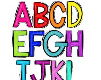 Bright Doodle Alphabet PNG Bundle: Scribble Font Clipart (Digital Download)