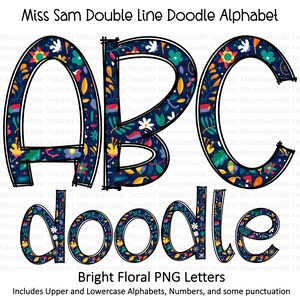 Double Outline Doodle Letters Floral PNG Bundle Alphabet - Etsy