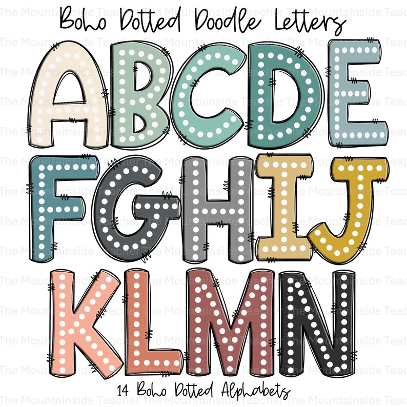 Look For Letters Dotted Boho Doodle Alphabet PNG Sublimation Alpha Design Uppercase and ...