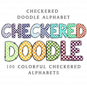 Geruite letters, helder doodle alfabet, png-bundel, doodle sublimatie, alfa decorontwerpen, png-clipart, handgetekende, doodles, png-letters
