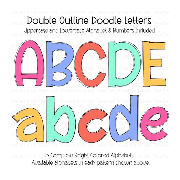 Bold Letters, Bright Colored Doodle Alphabet, Doodle Sublimation Letters, Alpha Set, Hand Drawn, Doodles, PNG Letters, Digital Download