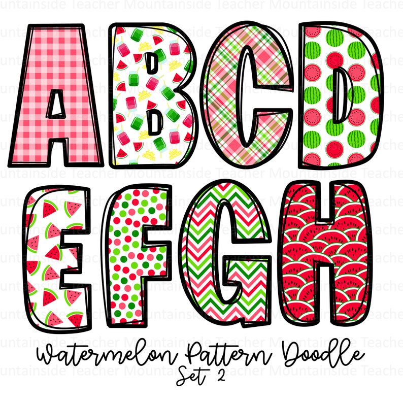 Watermelon Doodle Alphabet: Patterned PNG Letters & Numbers - Etsy
