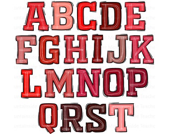 Varsity Scribble Letters, Red Doodle Alphabet, PNG Bundle, Sublimation, Alpha Set Designs, PNG Clipart, Hand Drawn Alpha pack, PNG Font