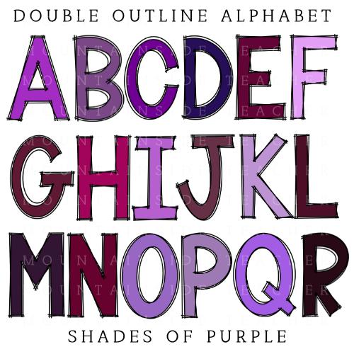 Double Outline Block Letters Shades of Purple Bundle Doodle Sublimation ...