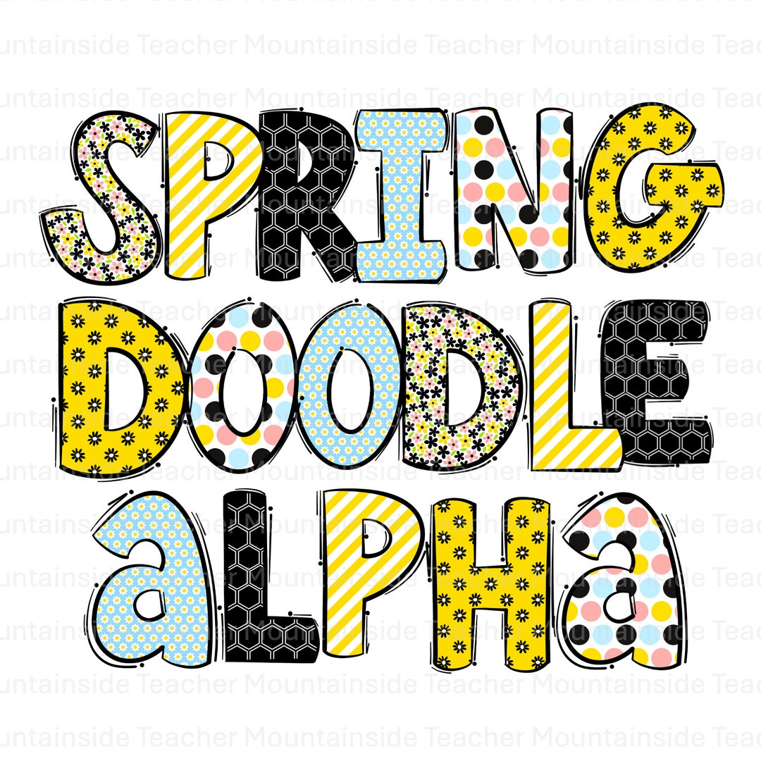 Bee Doodle Alphabet Spring PNG Sublimation Alpha Design Uppercase and ...