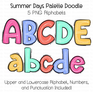 Letras rabiscadas, alfabeto de Doodle brilhante, pacote PNG, sublimação de Doodle, designs de conjuntos alfa, clipart PNG, pacote alfa desenhado à mão, fonte PNG