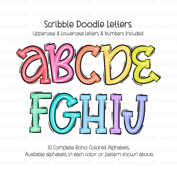 Scribble Doodle Alphabet PNG Sublimation Alpha Design Uppercase and Lowercase alpha pack sublimation alphabet Digital Download Bundle