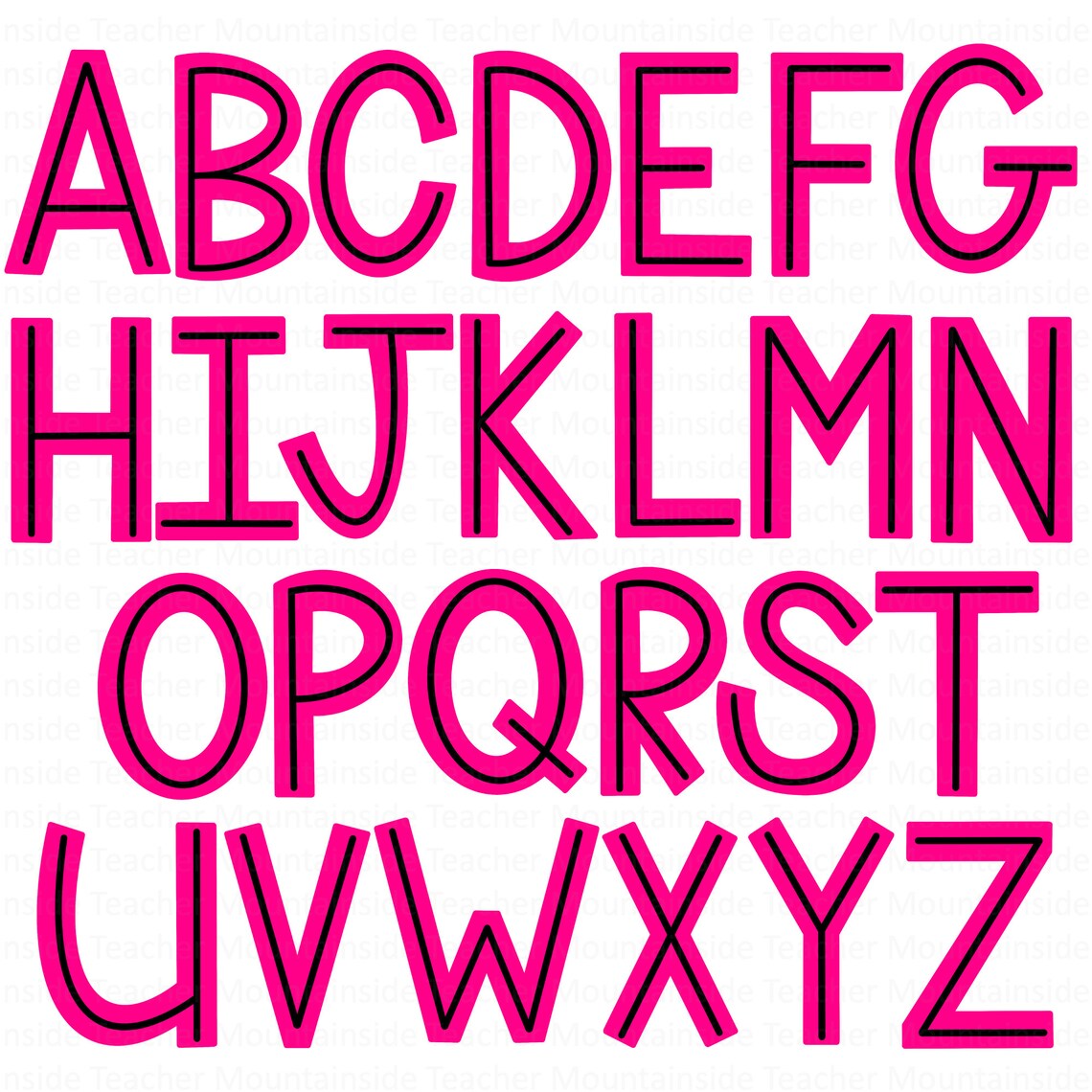 2 Colorblock Letters Block Doodle Letters Bright Colors, Center Line, Alphabet PNG Doodle ...