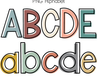 Boho Block Doodle Letters Off Centered Alphabet PNG Bundle Doodle Sublimation Alpha Set Designs PNG Uppercase & Lowercase alpha pack