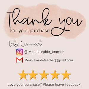 May include: Thank you for your purchase. Let's connect!  @Mountainside_teacher Mountainsideteacher@gmail.com  Love your purchase? Please leave feedback.