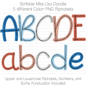 Scribble letters PNG in 5 Colors, PNG Alphabet, Sublimation Letters, Alpha, Doodle Letters, Alphabet PNG, Hand Drawn, Digital Download