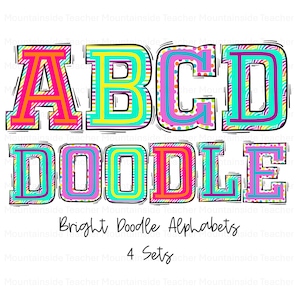 Ensemble de lettres universitaires néon arc-en-ciel, alphabet coloré amusant PNG chapiteau, couleur vive, 4 ensembles alpha, téléchargement numérique, sublimation, alpha amusant