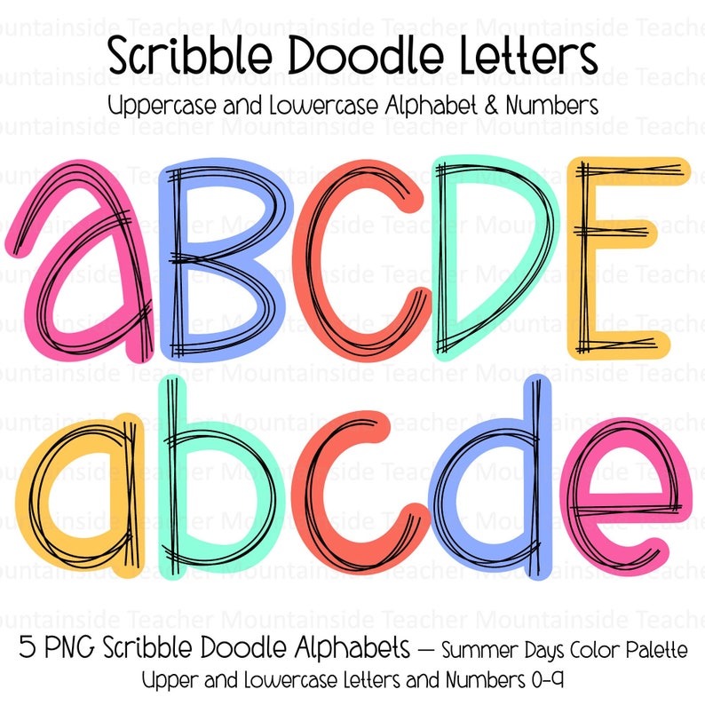 Scribble Letters, Sublimation Doodle Alphabet, Doodle Sublimation Letters, Alpha Set, PNG Clipart, Hand Drawn, Doodles, PNG Letters, image 1