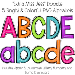 Scribble Letters, Bright Doodle Alphabet, PNG Bundle, Doodle Sublimation, Alpha Set Designs, PNG Clipart, Hand Drawn Alpha pack, PNG Font