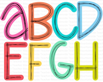 Tropical Doodle Letters PNG Bundle: Scribble Alpha Set (Digital Download)