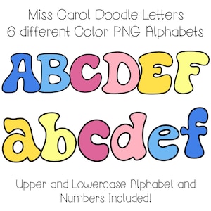 Letras de bolha retrô, alfabeto de cores de primavera, pacote PNG, sublimação de doodle, designs de conjuntos alfa, clipart PNG, desenhado à mão, fonte PNG